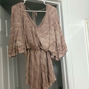 Pink Lily Brown Patterned Romper